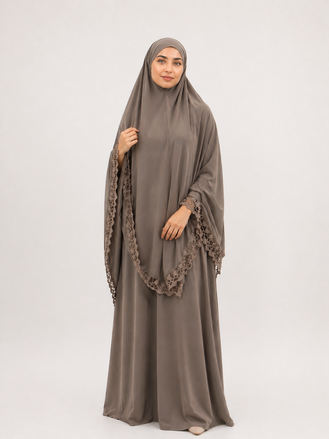 Khimar dentelle gris