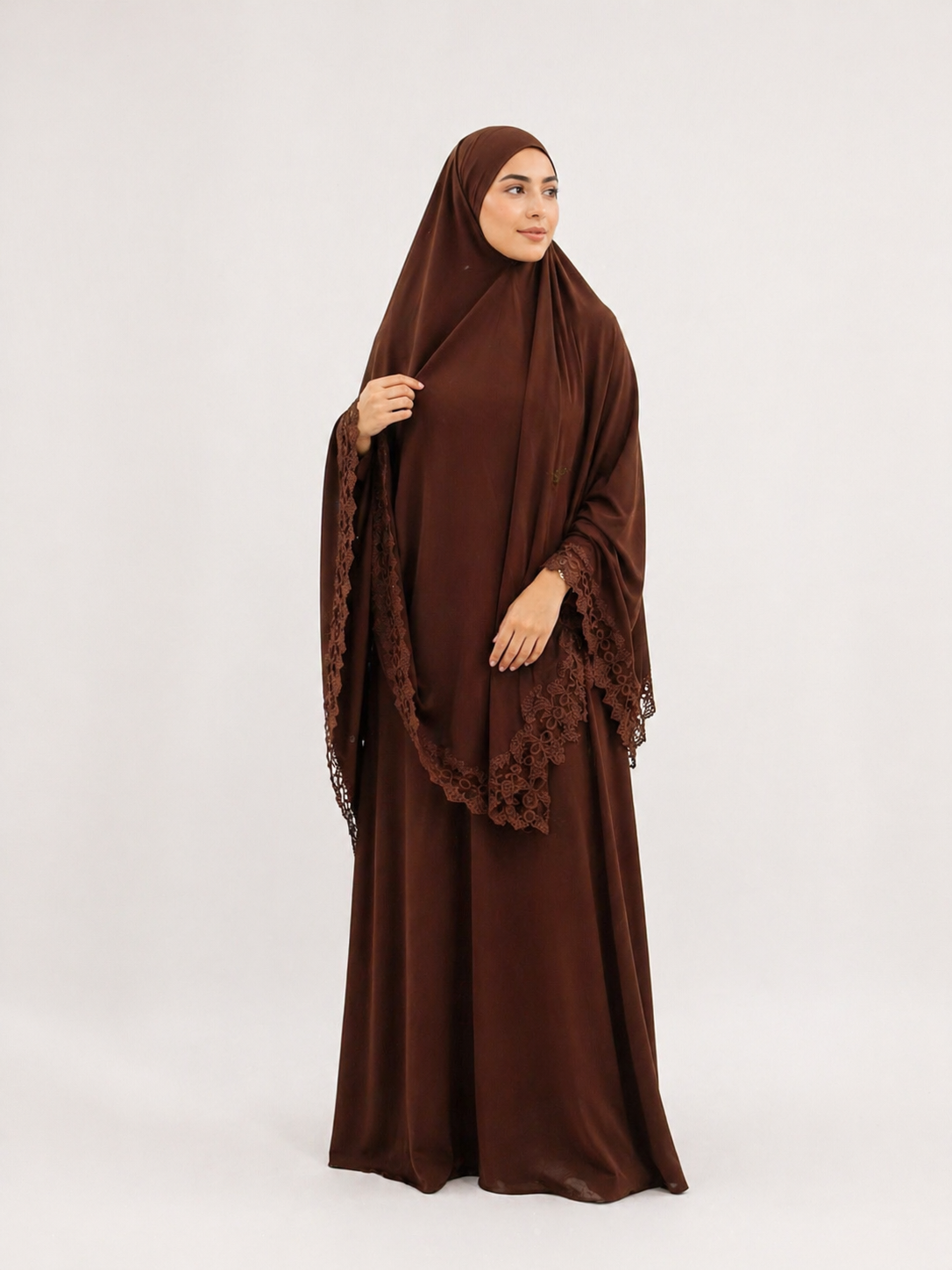 Khimar dentelle marron