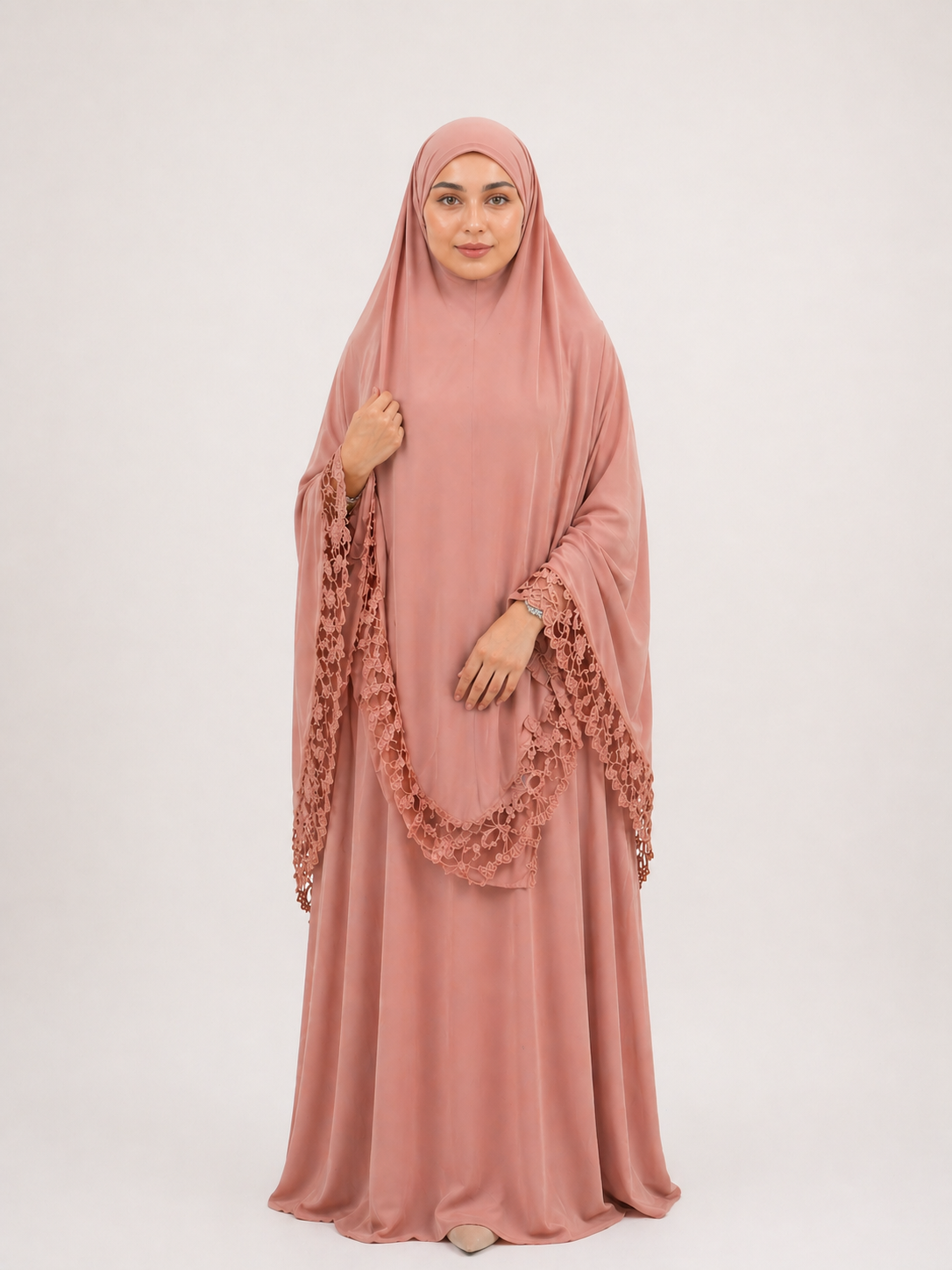 Khimar dentelle rose